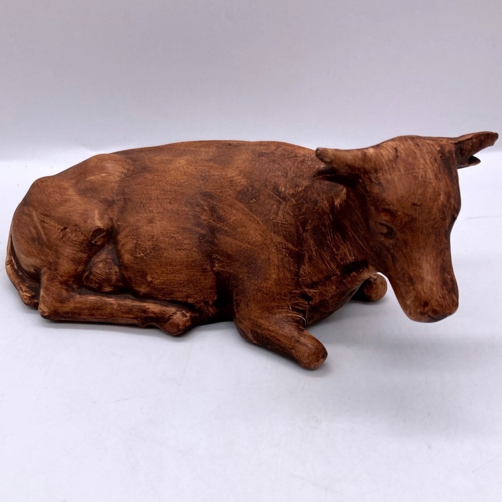Vintage Holland Mold Christmas Nativity Cow Ceramic Hand Painted Stained Brown